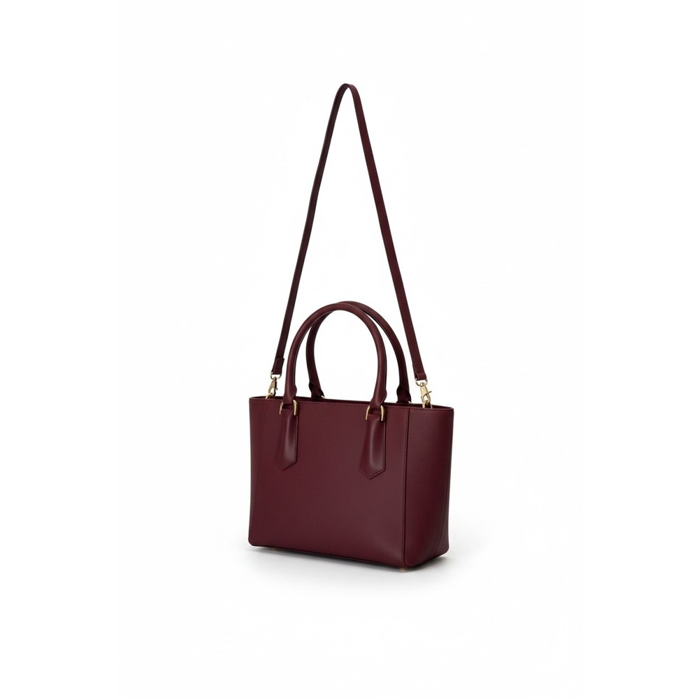 Dagne Dover | Mid Size Signature Tote Oxblood Burgundy Plum Coated Canvas Gold